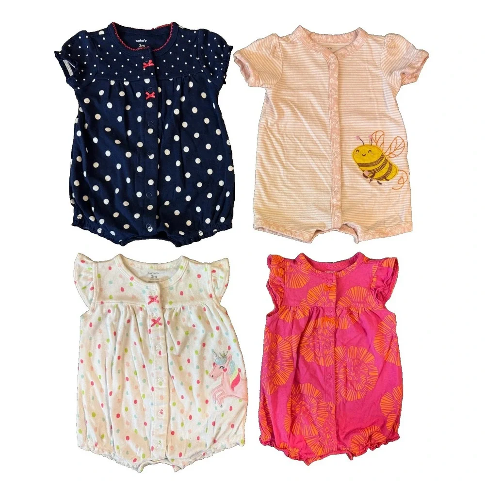 Carters Baby Girl Clothes Lot 3 Months Rompers Outfits Summer Bundle Bee Unicorn